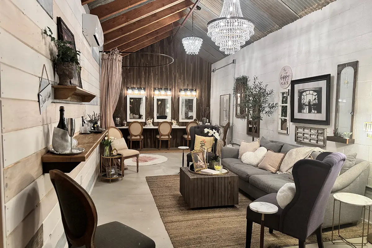sofa and chairs in bridal suite